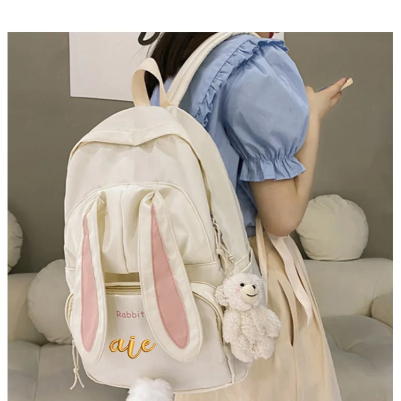 Индивидуальный рюкзак для женщин с милыми длинными заячьими ушками, модный рюкзак для учениц средней школы, легкая сумка через плечо