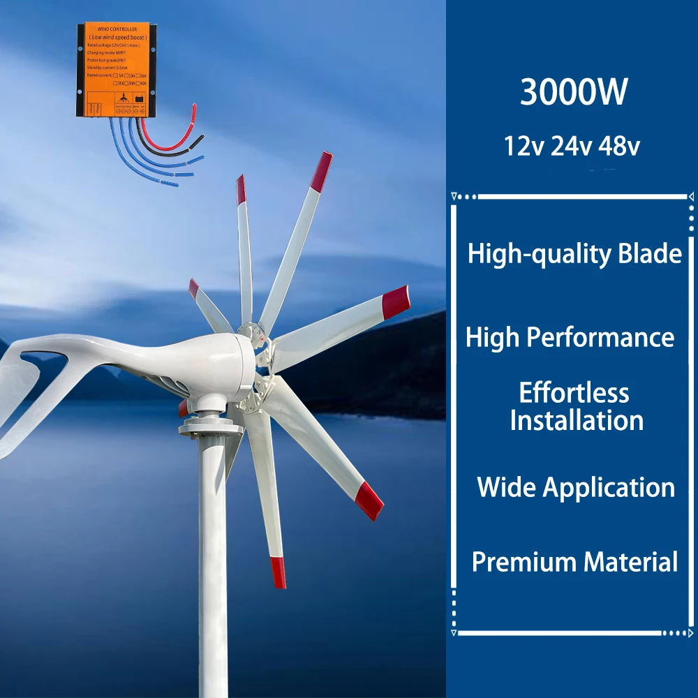 Источники энергии BEIGOOD Мощностью 3000 Вт Электрогенератор 12 В 24 В 48 В Ветряная турбина мощностью 4 кВт с 3 лопастями на магнитной подвеске с зарядкой Mppt