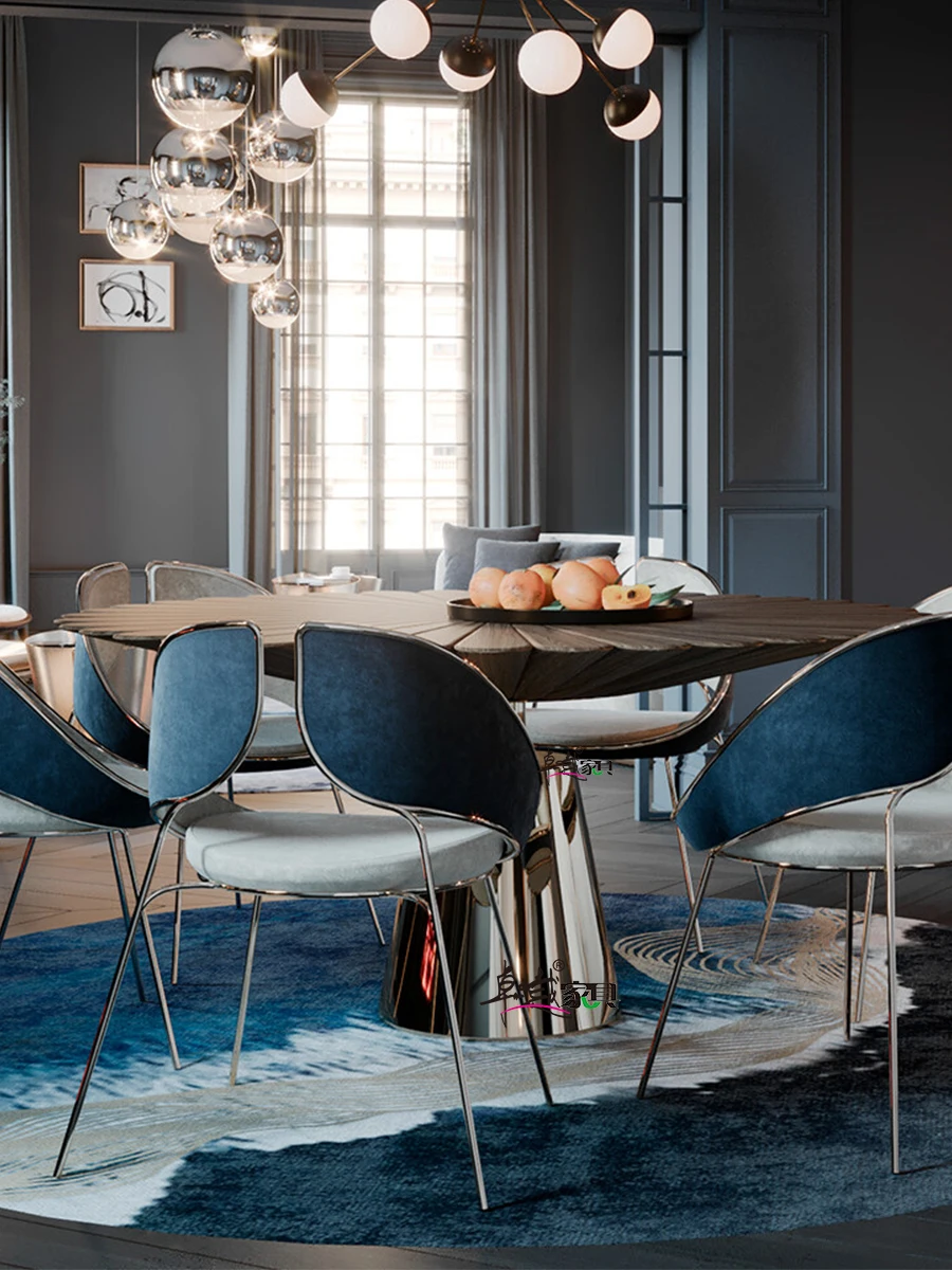 Итальянский светлый роскошный обеденный стол из массива ореха, дизайнерская вилла в постмодерне, высококачественная латунь, домашний круглый обеденный стол в гостиной