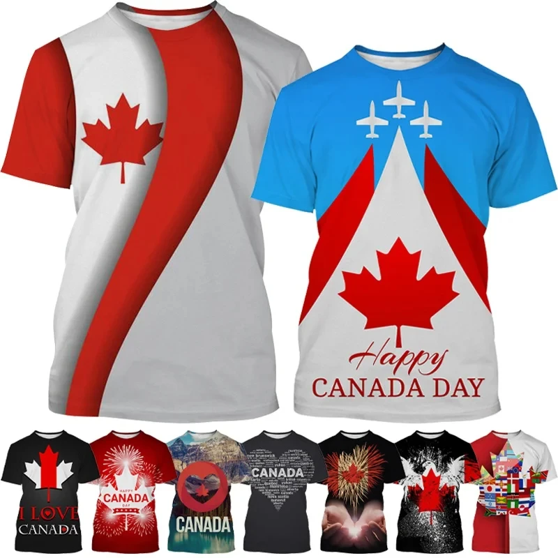 Канадская Патриотическая футболка С 3D принтом, Летняя Модная Мужская и женская футболка Happy Canada Day в стиле Харадзюку С короткими рукавами И круглым вырезом