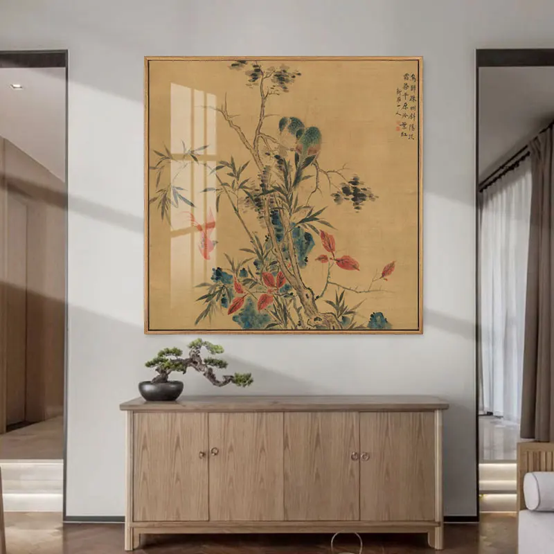 Картина красивое растение, большой плакат, абстрактное искусство, настенная картина для гостиной, кухни, китайский цветок, птица, холст