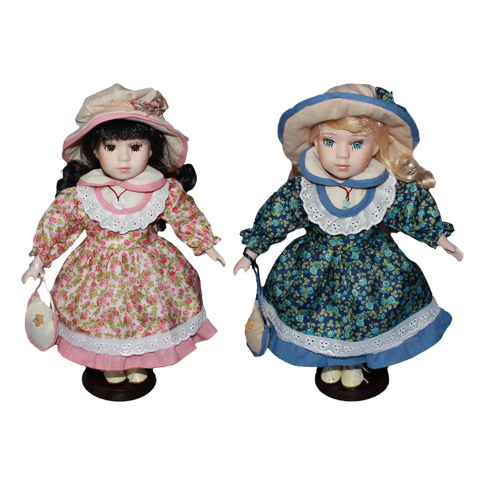 Керамическая кукла с вьющимися волосами в шляпе на ногах Кукла-девочка 30 см Миниатюрные фарфоровые фигурки для украшения Подарка на День рождения для девочек