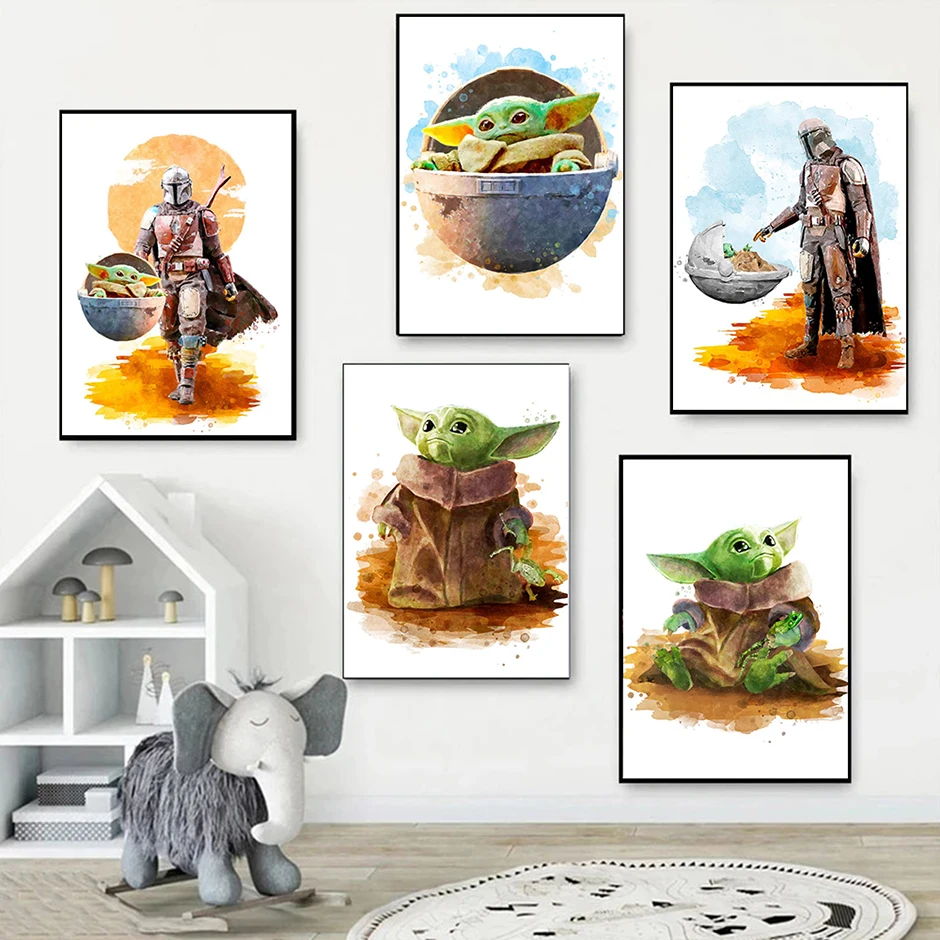 Классические постеры и принты фильмов Baby Grogu Mandalorian Картина на холсте, картины для настенного декора, подарок для детской комнаты Baby Yoda