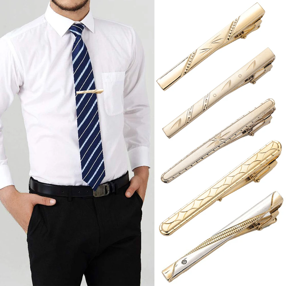 Классический мужской зажим для галстука Простая застежка-булавка Золотого цвета, мужские деловые свадебные зажимы для галстука, металлические мужские украшения