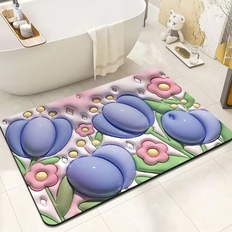 Коврики для ванной 3D Мягкий коврик для пола из диатомовой земли, суперпоглощающий ковер для унитаза, дверные коврики для ног, нескользящая резина для ванны