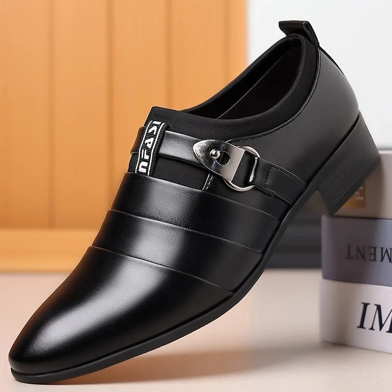 Кожаная обувь для мужчин, оксфорды без застежки с острым носком, официальная свадебная вечеринка, офис, деловые повседневные модельные туфли для мужчин, социальная обувь