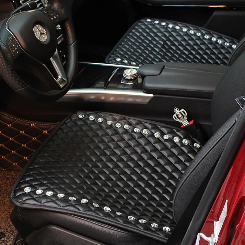 Кожаная подушка для автокресла с бриллиантами Универсального Размера Чехлы для Автокресел Со Стразами Спереди Сзади Аксессуары для защиты задних сидений