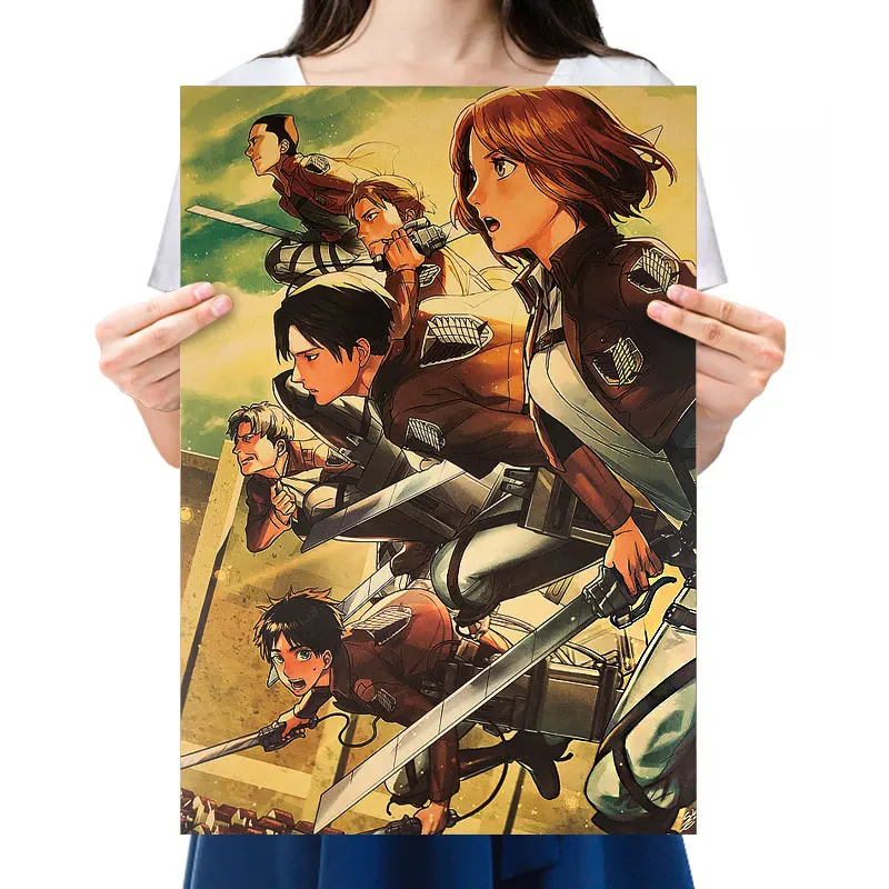 Коллекция аниме 2021 года, атакующий гигантский мультяшный персонаж, Картина для домашнего декора, наклейка на стену, печать на крафт-бумаге, плакат в стиле ретро