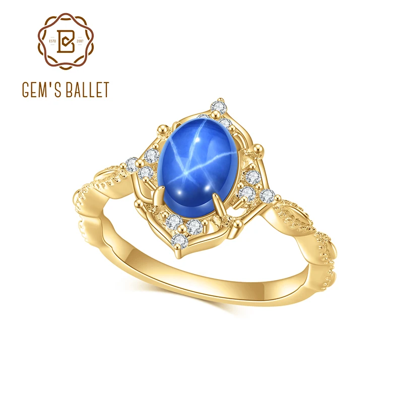 Кольцо с Обещающим Сапфиром GEM'S BALLET Изящного Синего цвета Lindy Star из Серебра 925 Пробы с Драгоценным Камнем Винтажное Кольцо Подарки На День Матери