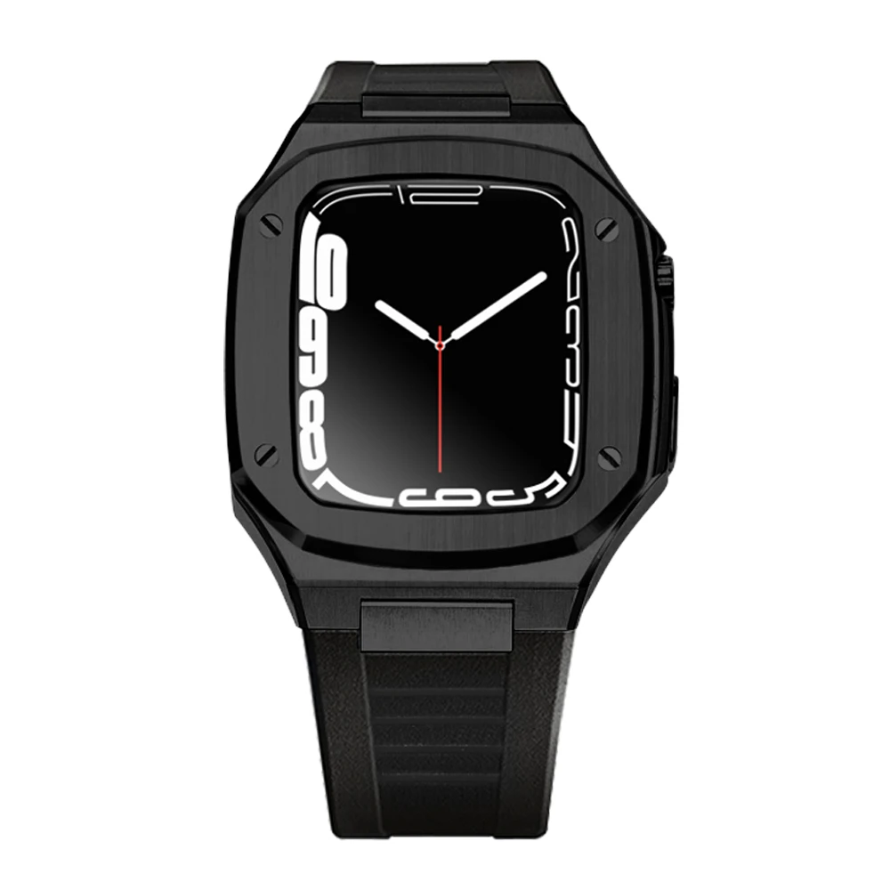 Комплект для модификации Ремешок из нержавеющей стали для Apple Watch серии 9 8 7 45 мм 41 мм Аксессуары для iWatch 44 мм 40 мм 6 5 4 SE Черный