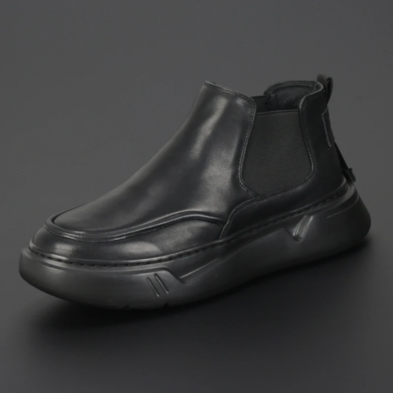Корейская версия модной кожаной мужской обуви Черные ботильоны на толстой подошве с высоким берцем Повседневная мужская модная обувь