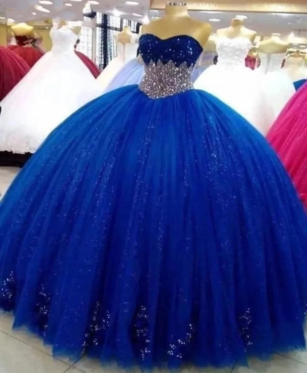 Королевско-Синее Бальное Платье С Открытыми Плечами, Пышные Платья С Бисерными Аппликациями Из Тюля Sweet 16 Prom Party Vestidos De 15 Anos BM405