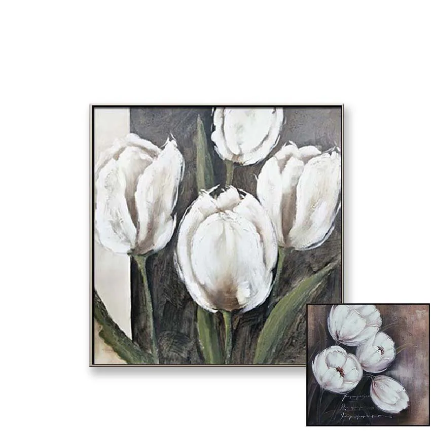 Красивые цветы, белые тюльпаны, картины для украшения стен, рисованная картина маслом на холсте, настенный художественный плакат для гостиной
