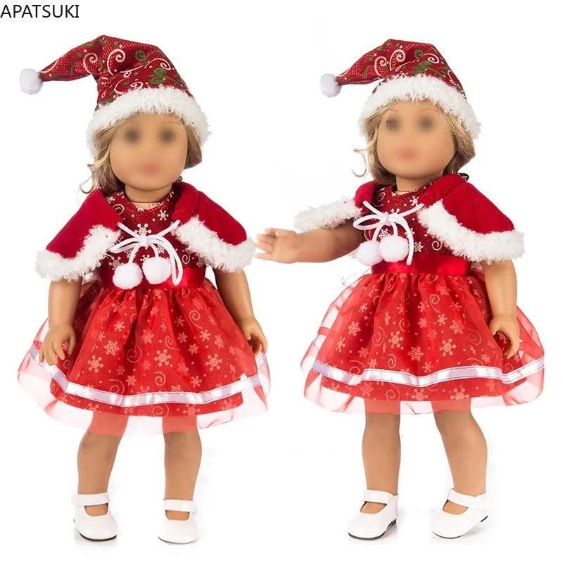Красный комплект одежды Merry Christmas для 18-дюймовых американских кукол, Шляпа Санта, Маленький плащ, платье 1/4 для девочек, аксессуары для кукол, детские игрушки