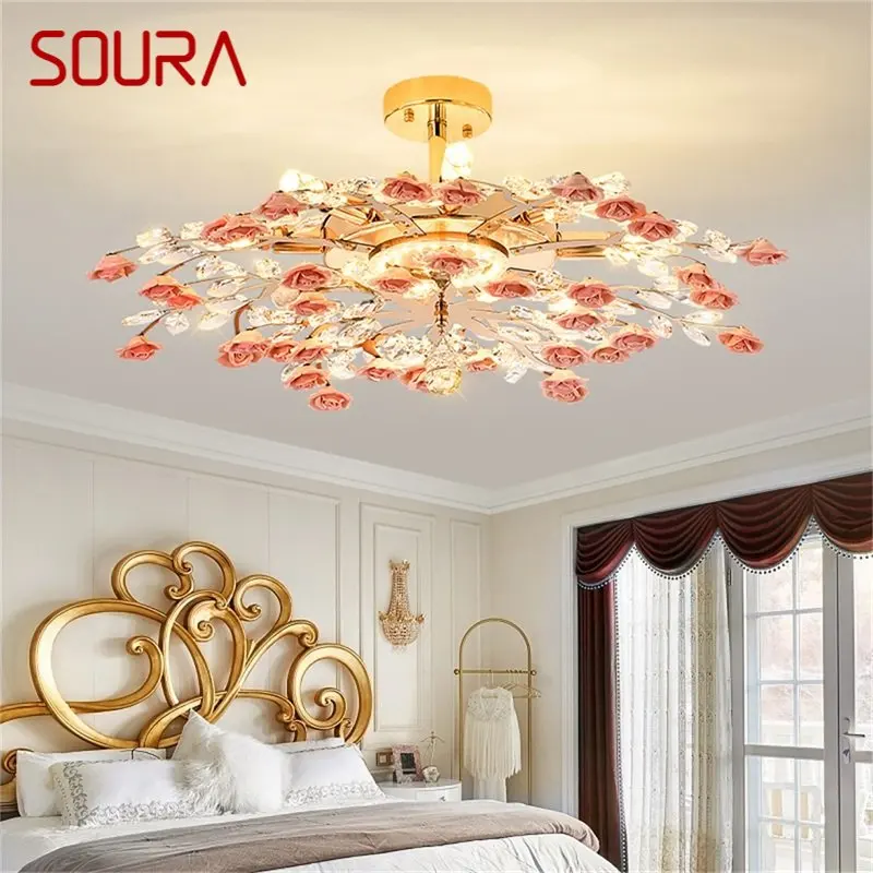 Креативные люстры SOURA, хрустальный подвесной светильник, Красная цветочная ветка, Домашний светодиодный светильник для гостиной, столовой
