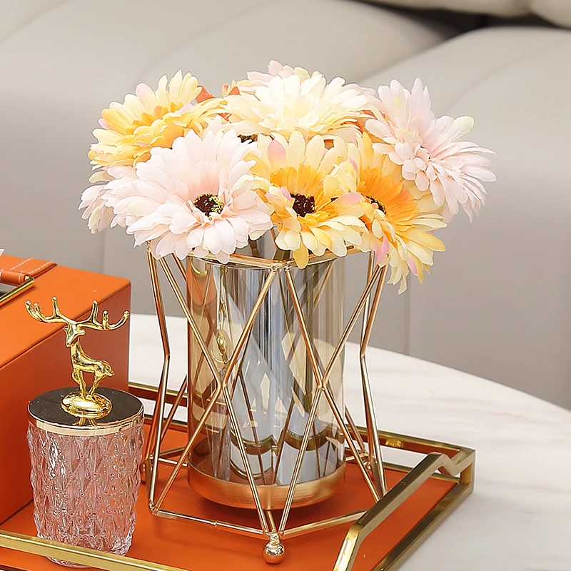 креативные цветы + гидропонная стеклянная ваза, современная декоративная ваза для сушеных цветов, украшение домашней комнаты, искусственные цветочные украшения