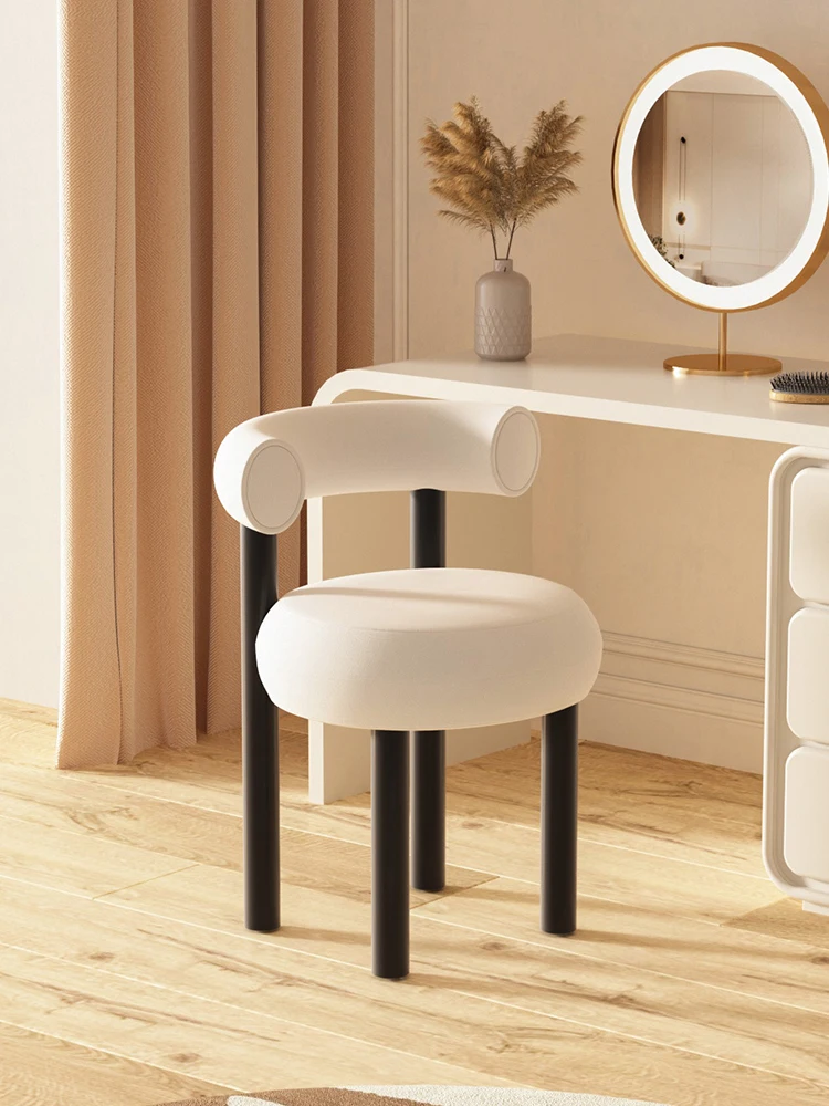 Кресло для макияжа со спинкой, стул для туалетного столика, легкий роскошный и простой круглый табурет в кремовом стиле