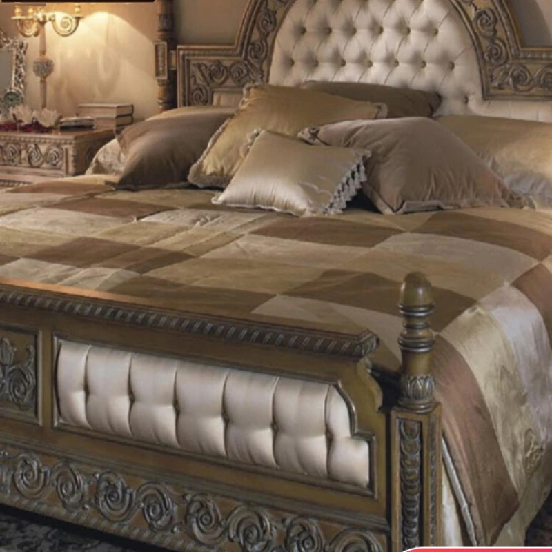 Кровать в европейском стиле, тканевая кровать, двуспальная кровать, мягкая кровать-мешок 1,8 м, кровать из массива дерева, кровать-стойка
