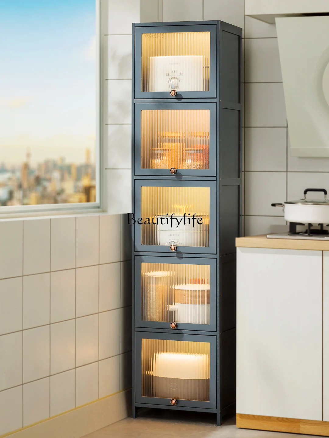 Кухонная полка Напольный шкаф с многослойным зазором Холодильник для хранения с узким зазором