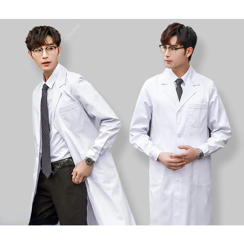 Лабораторный халат с коротким рукавом, платье доктора медсестры, медицинская униформа с длинным рукавом, белая куртка с регулируемым поясом для мужчин и женщин