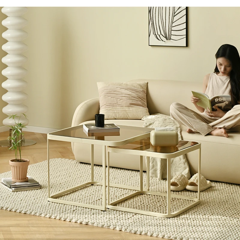Легкий журнальный столик в роскошном кремовом стиле для маленькой квартиры, диван из закаленного стекла, приставные столики для гостиной, квадратные чайные столики для дома