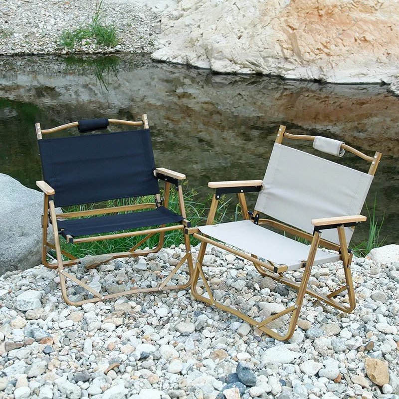 Легкий и прочный складной стул для кемпинга на открытом воздухе - портативный складной стул KREMIT из алюминиевого сплава с текстурой дерева