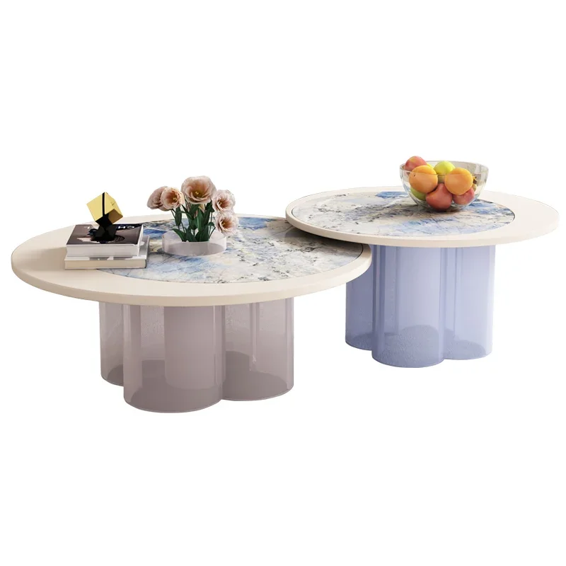 Легкий роскошный чайный столик из мрамора с круглой каменной плитой в итальянском стиле Wyj