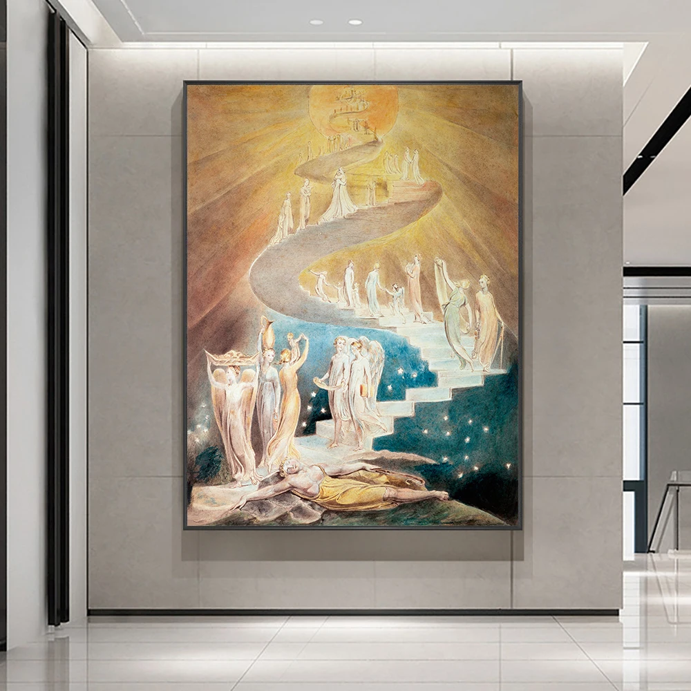Лестница Джейкоба Картина Уильяма Блейка Настенное Искусство Печать На Холсте Плакат Винтажная Религиозная Картина для Гостиной Домашний Декор Куадрос