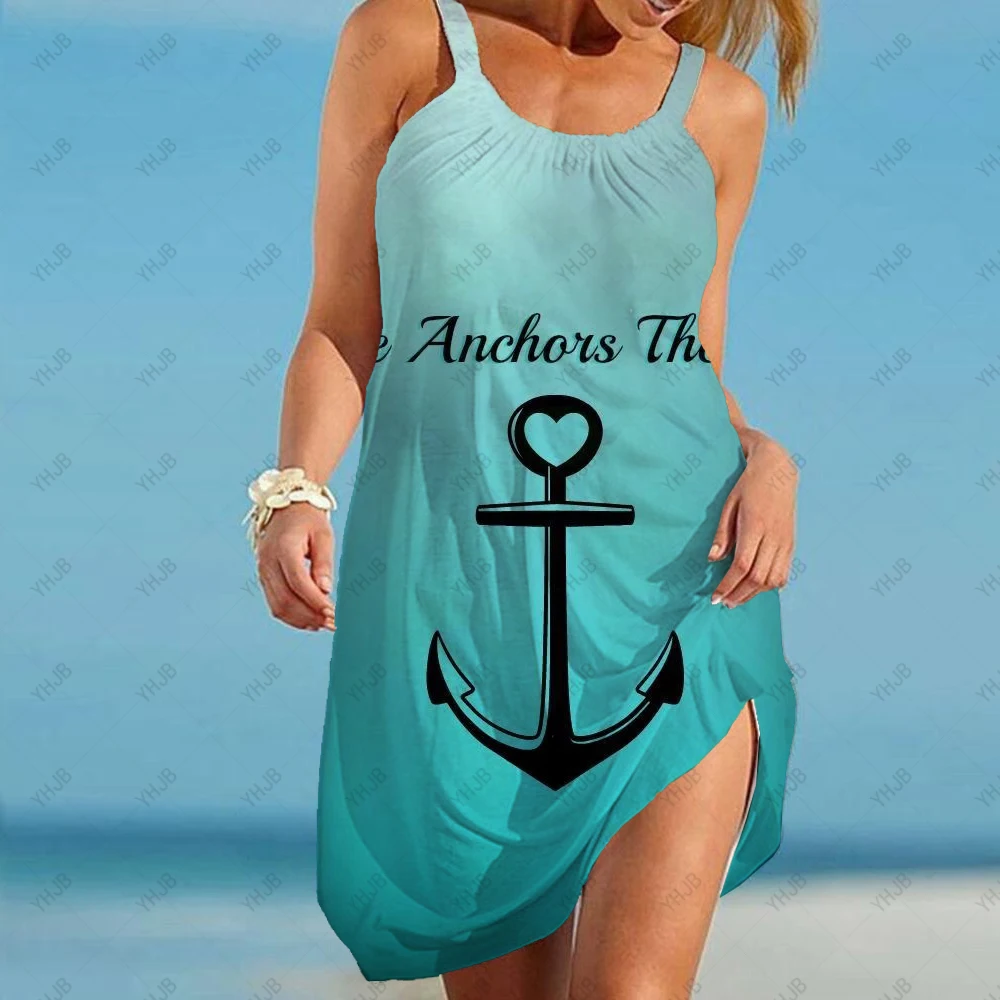 Летнее женское платье 2023 года, короткое пляжное платье для вечеринки с 3D-печатью, мини-платье с якорями Пиратского корабля, платье без рукавов с сексуальными губами