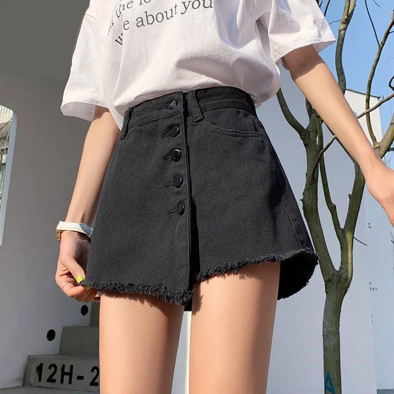 Летние женские винтажные повседневные джинсовые шорты с высокой талией, юбки оверсайз, новые модные женские короткие джинсы в корейском стиле, универсальные