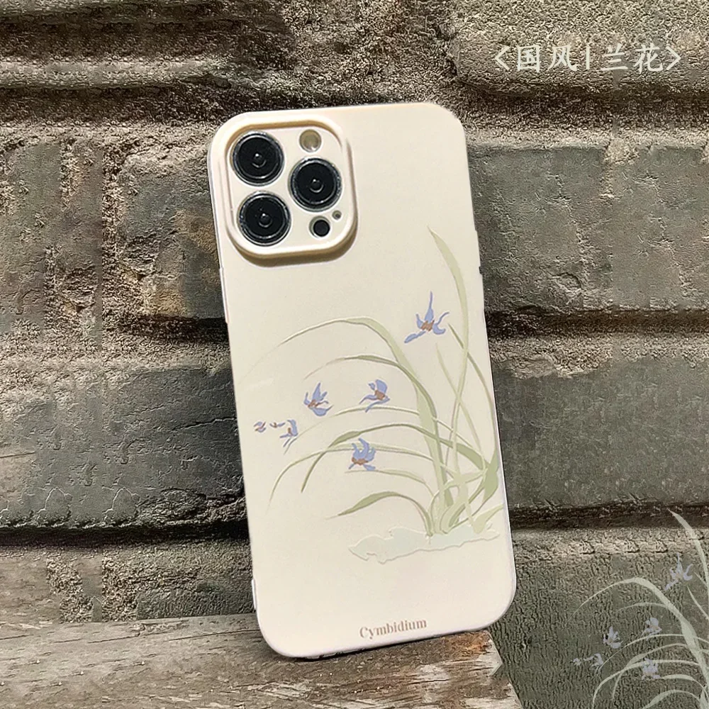 Летние Ретро зеленые цветы орхидеи, Рисование Тушью, Чехол Для Телефона iPhone 15 14 13 12 11 Pro Max 14Plus, Милый Чехол в китайском стиле
