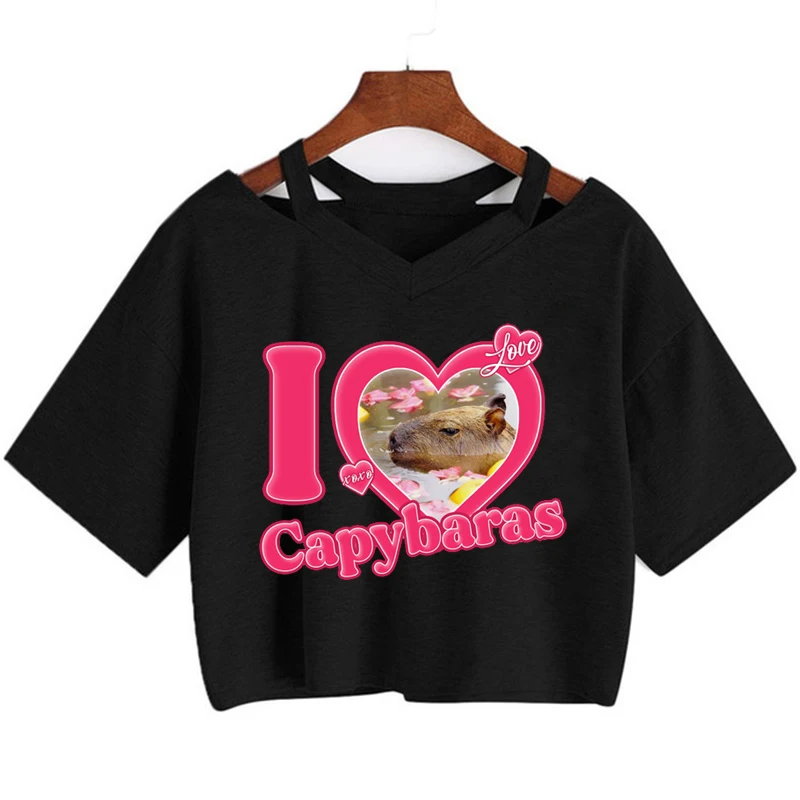 летний укороченный топ capybara, футболка, мужские футболки с японской графикой, tumblr, большие размеры, уличная футболка, винтажный укороченный топ kawaii