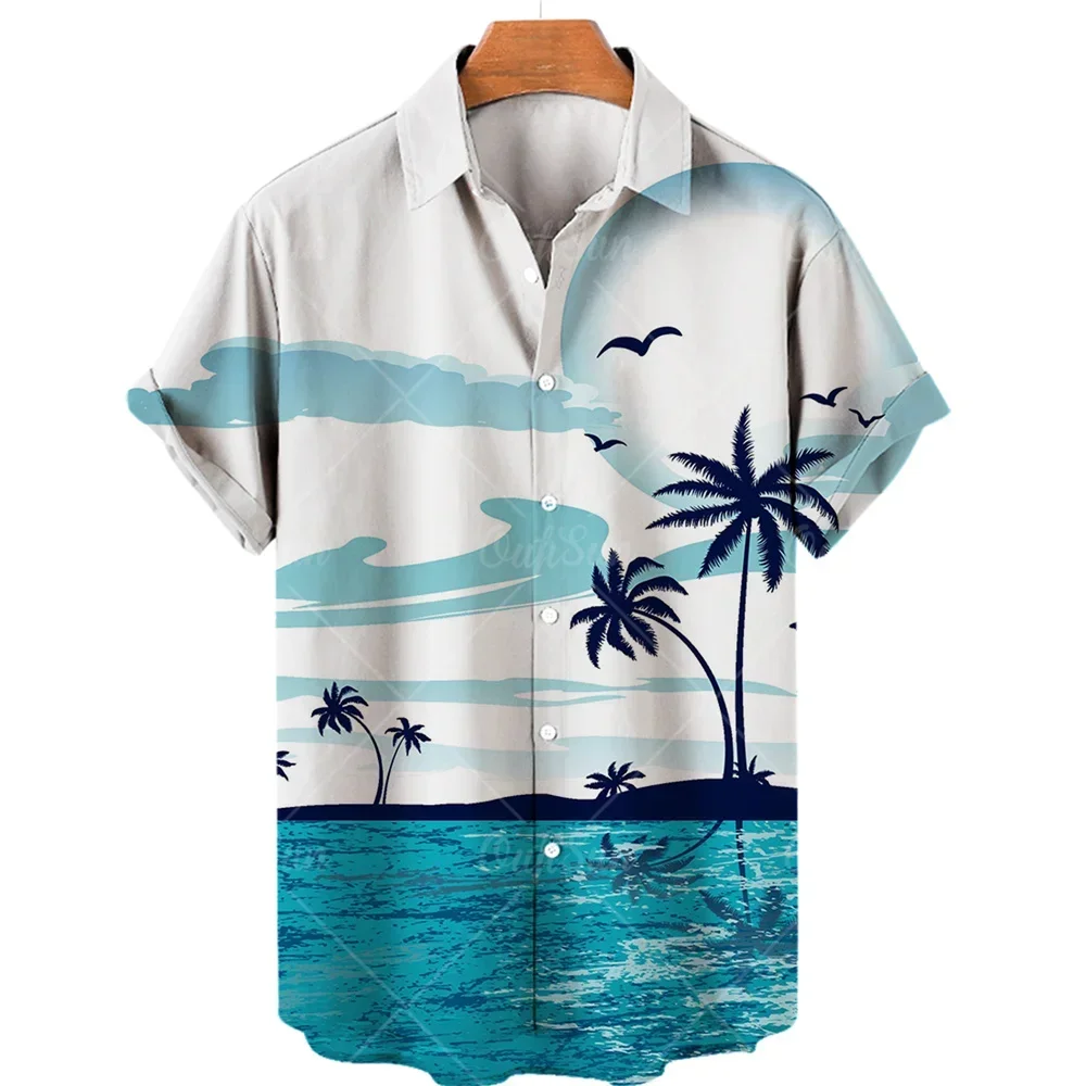 Летняя Гавайская Рубашка С 3D Принтом Кокосовой Пальмы, Мужская Рубашка С Коротким Рукавом, Футболка, Повседневная Пляжная Негабаритная Горячая Одежда Y2K