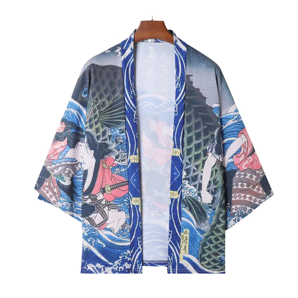 Летняя Свободная уличная одежда с принтом в традиционном японском стиле, Кардиган Для женщин и мужчин, Кимоно Harajuku Haori, блузка для косплея, Топ, Юката