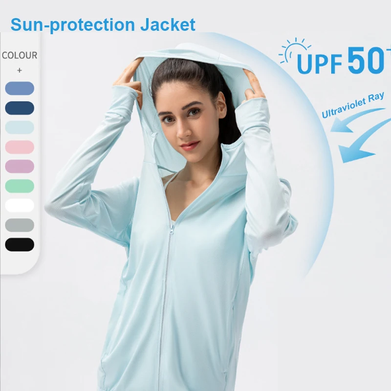 Летняя солнцезащитная куртка UPF 50 +, Дышащая толстовка с длинным рукавом, женская тонкая солнцезащитная куртка для пеших прогулок, бега на открытом воздухе