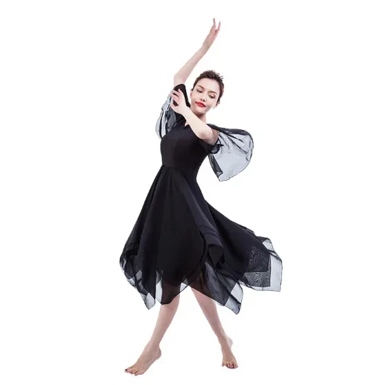 Лирические платья для вечеринок для взрослых, платья для современных танцев, выступления, Классическое черное балетное платье, длинный танцевальный костюм современной женщины