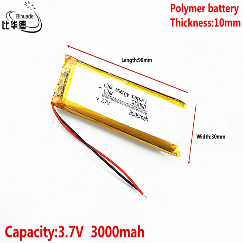 Литровая энергетическая батарея Хорошего качества 3,7 В 3000 мАч 103090 Полимерный литий-ионный/Li-ion аккумулятор для планшетного ПК BANK, GPS, mp3, mp4