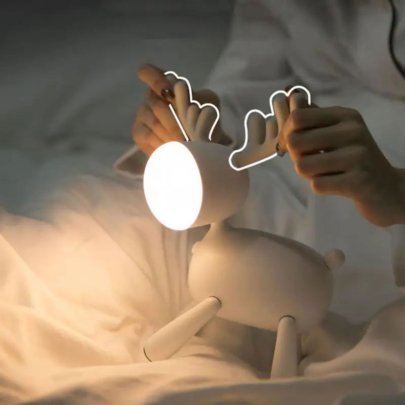 Лось Олень Светодиодный Ночник С Регулируемой Яркостью И Синхронизацией USB-зарядки Настольная Лампа Милый Ночник Декор спальни