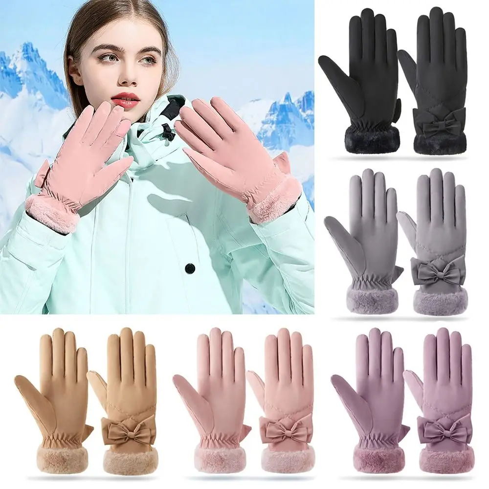 Лыжные перчатки из флиса, регулируемые нескользящие водонепроницаемые рукавицы для вождения, Зимние ветрозащитные перчатки с сенсорным экраном на открытом воздухе