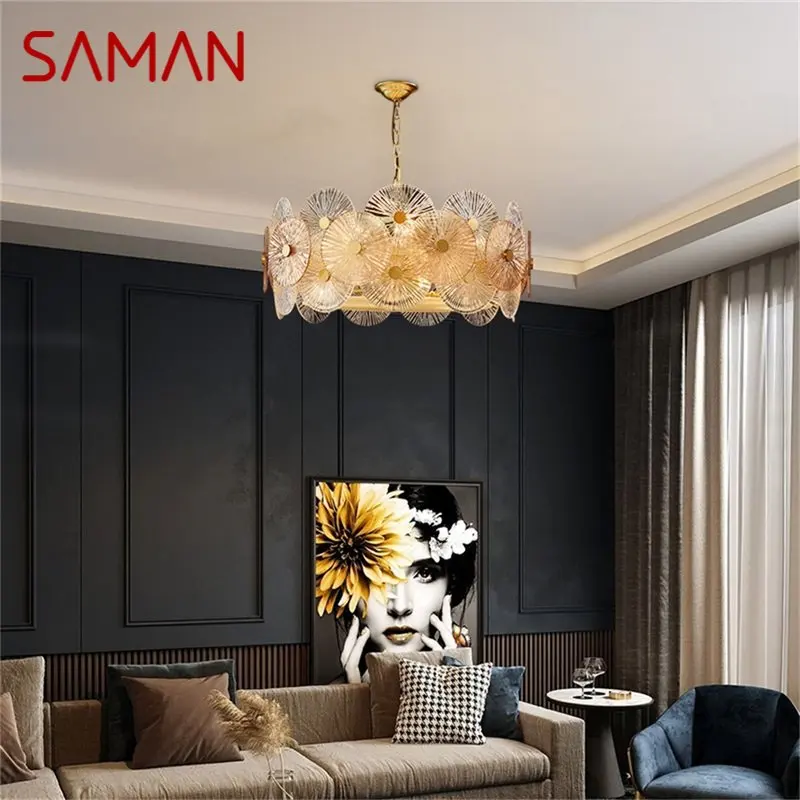 Люстра SAMAN Золотая Подвесная лампа Постмодернистский домашний круглый светильник для гостиной-столовой