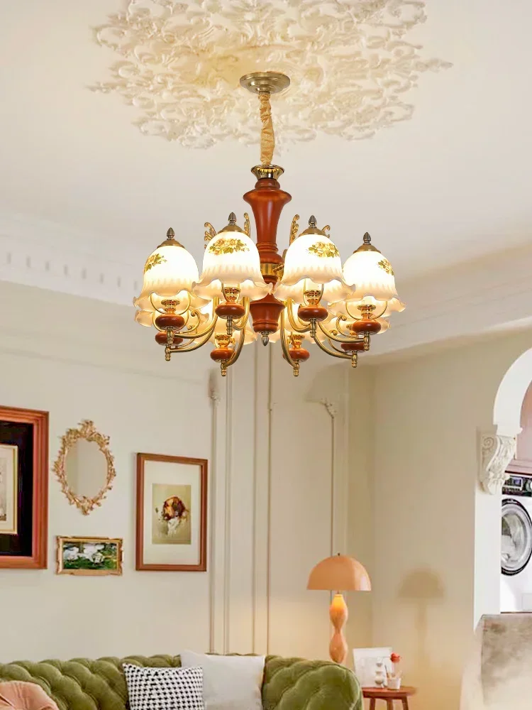 Люстра в главной спальне в стиле американского пасторального кантри в стиле ретро, французские светильники из массива дерева для столовой/гостиной в кремовом стиле