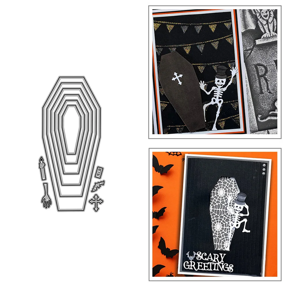 Металлические штампы для резки гроба на Хэллоуин для поделок из альбома для вырезок, украшения бумажных карточек, тиснения 2023 Новых штампов