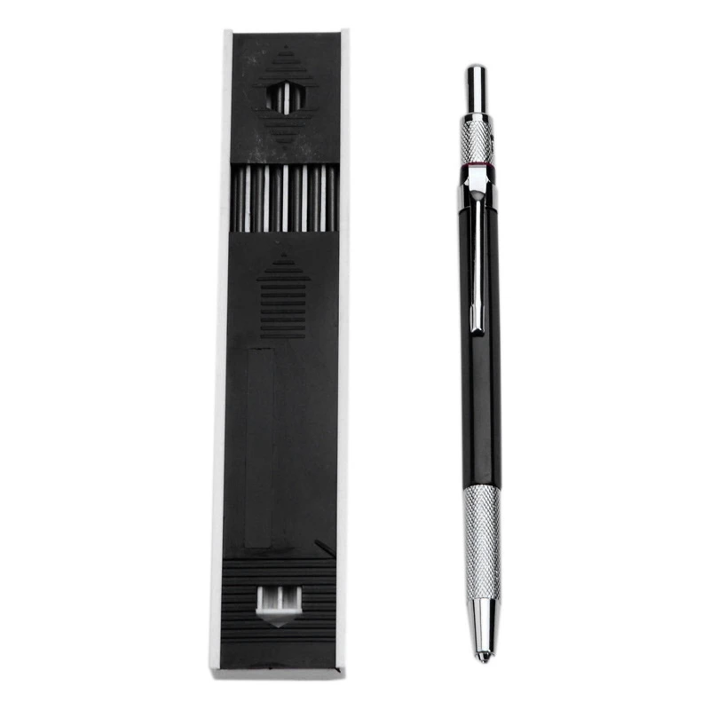 Механический карандаш 2,0 мм, грифельный карандаш для черновых рисунков, плотницких художественных зарисовок, с 12 сменными штучками - черный