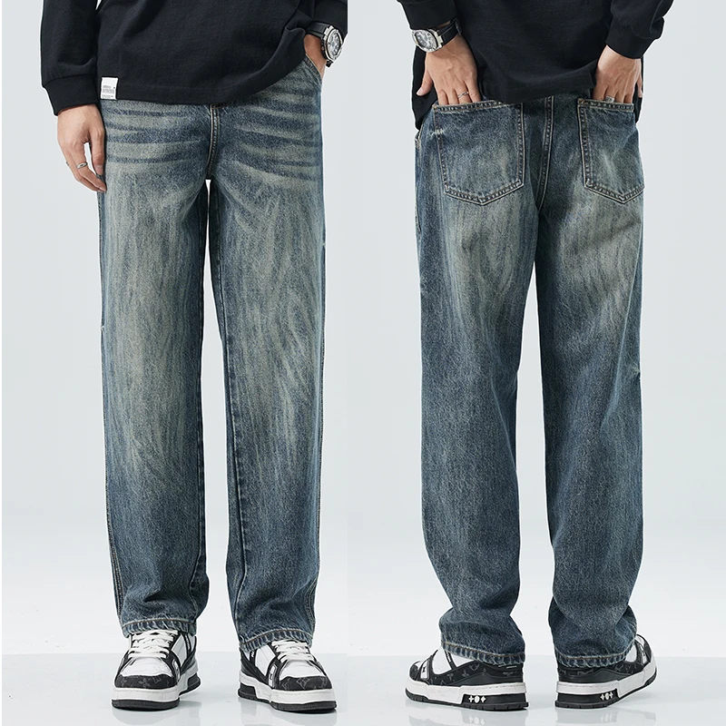 Мешковатые джинсы, мужские широкие брюки, повседневные джинсы оверсайз для мужчин, осень-зима, свободная уличная одежда, мужские джинсовые брюки 2023, новинка Kpop