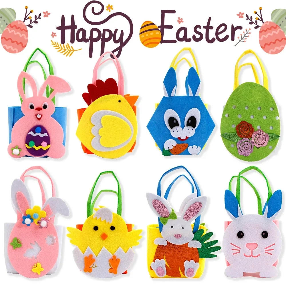 Милая сумочка из фетра на Пасху 2024 года, детский кролик ручной работы, Красочный пакет для яиц, конфет, Курица, подарочный пакет с кроликом, подарок на День Счастливой Пасхи