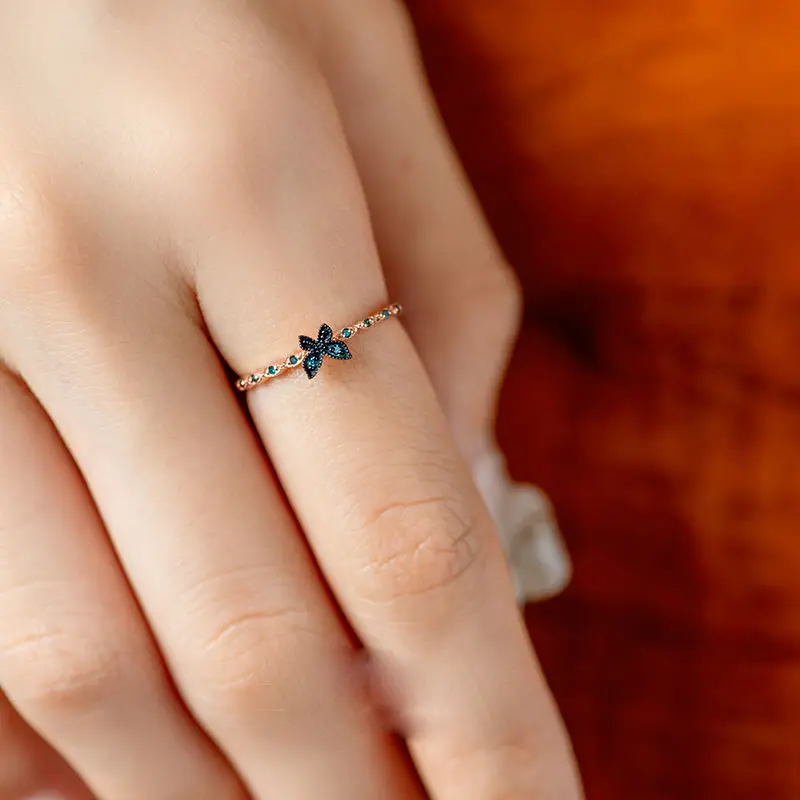 Милые и романтичные сапфировые кольца из черного золота с маленькими бабочками для женщин, модные изысканные вечерние украшения, подарки подруге