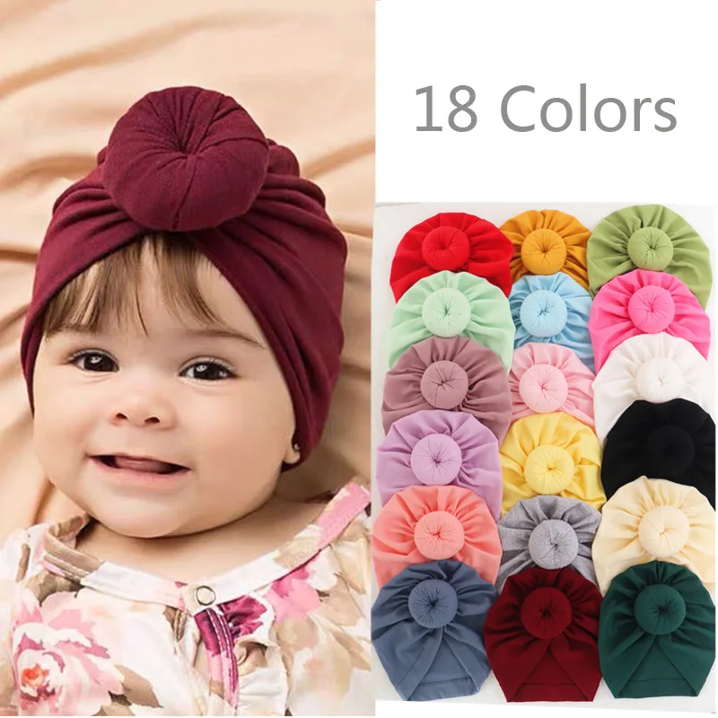 Милые индийские шляпы ручной работы с круглым шариком для малышей, однотонные теплые шапочки-пончики для новорожденных, аксессуары для волос, украшения для одежды