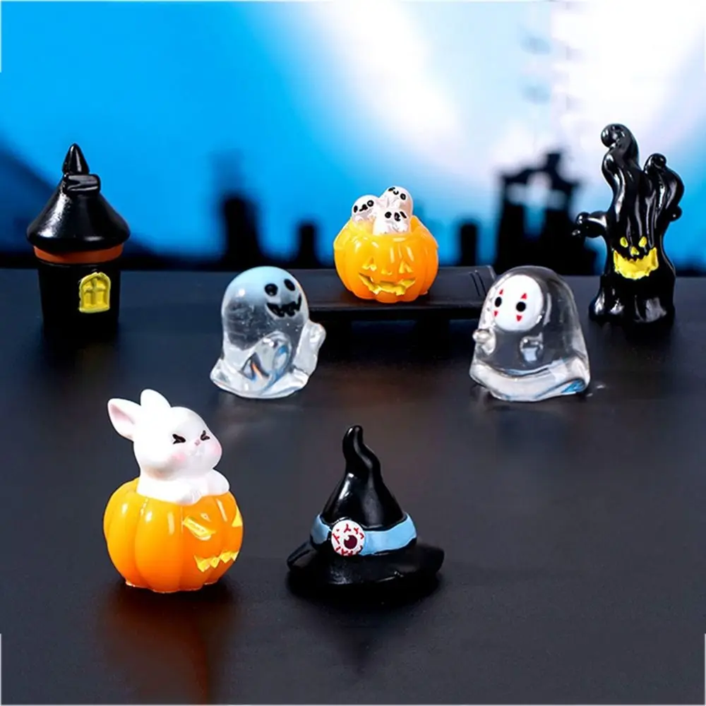 Милые миниатюрные фигурки на Хэллоуин, Мультяшный кролик, тыква, призрачные поделки из смолы, украшение микроландшафта, украшение домашнего рабочего стола
