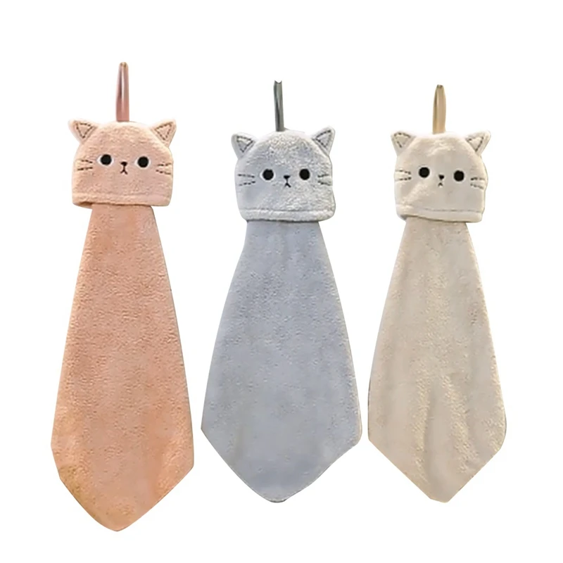 Милые полотенца для рук для детей, Женщин, Банные полотенца с петлей для подвешивания, Полотенце для сушки рук с изображением кошек, быстросохнущее, 30 X 30 см
