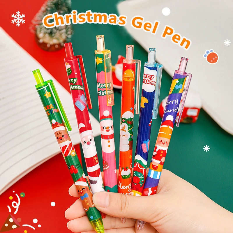 Милые Рождественские гелевые ручки Санта-Клауса, 0,5 мм, черные чернила, выдвижная ручка для письма, ручки для подписи, Школьные канцелярские принадлежности для детей, подарки
